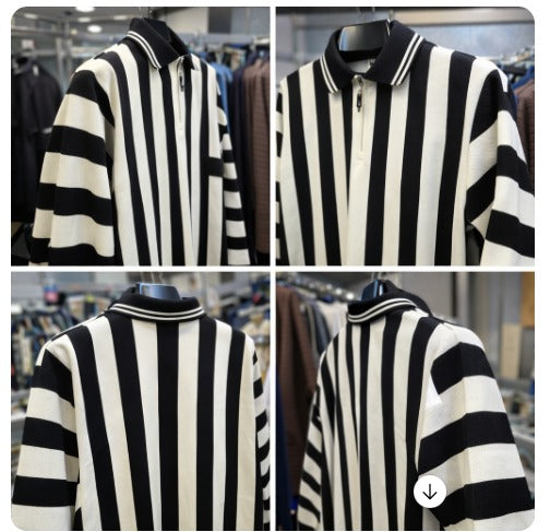 Men’s Striped Polo Collar Sweatshirt – Long Sleeve Casual Pullover Shirt for Men – Stylish Winter Wear